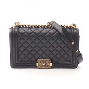 Chanel Boy Shoulder Bag Handbag Leather Women's Black A67086